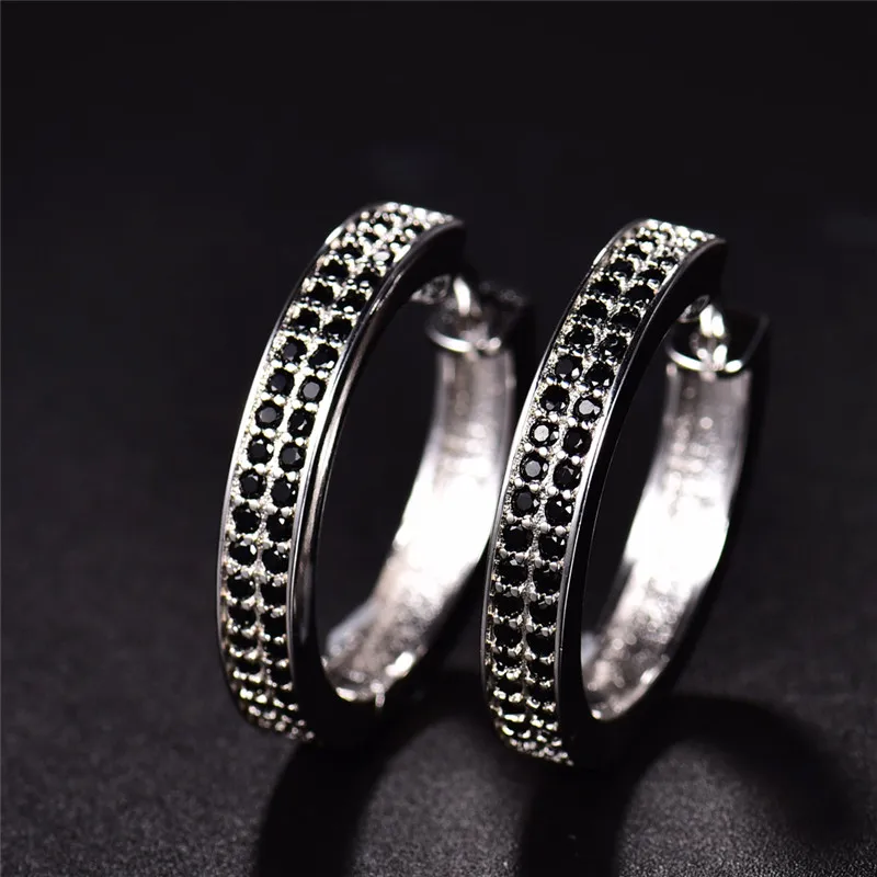 Женские классические серьги-кольца BUDONG черные серьги с кристаллами из фианита