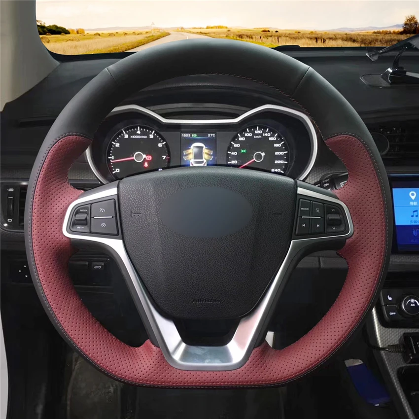 MEWANT черная винно-красная кожаная крышка рулевого колеса автомобиля для Geely EMGRAND GT