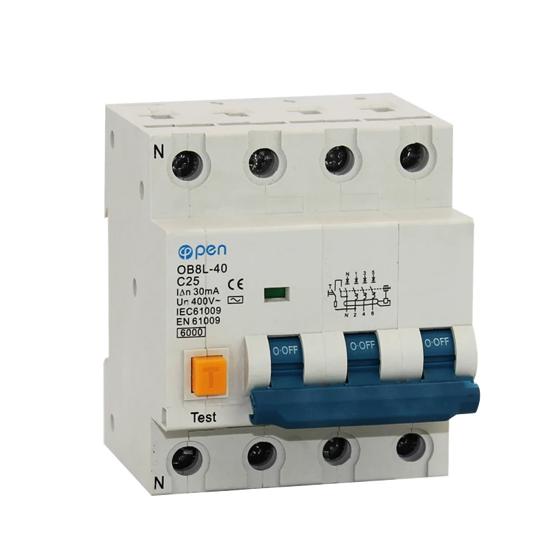 

OB8L-40 3P + N 20A/25A/32A автоматический выключатель остаточного тока 30mA RCBO для перегрузки, остаточного тока, защиты от короткого замыкания