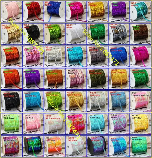 100 ярдов/рулон 6 мм красивый цветной круглый плоский рулон с блестками и пайетками