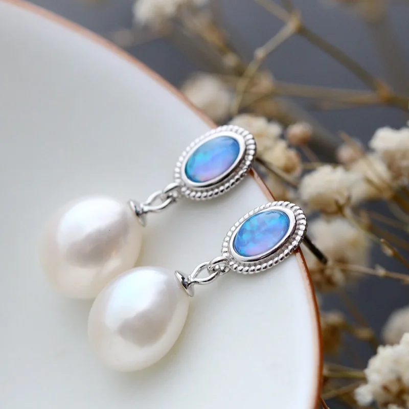 Серьги из серебра 925 пробы с натуральным опалом модные серебряные серьги