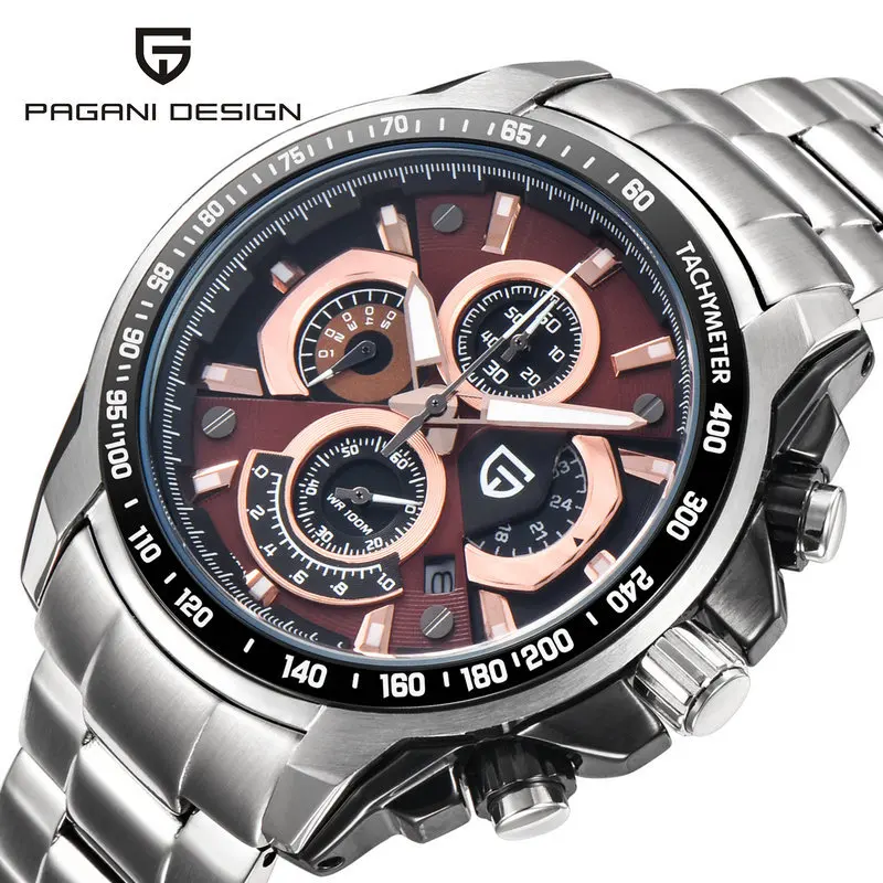 Мужские кварцевые часы со стальным ремешком роскошные спортивные с тремя