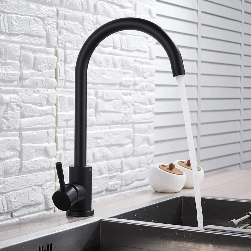 Stainless steel Brushed Nickel or Black one stream modes kitchne faucet hot cold mixer tap rotation deck mount torneira crane