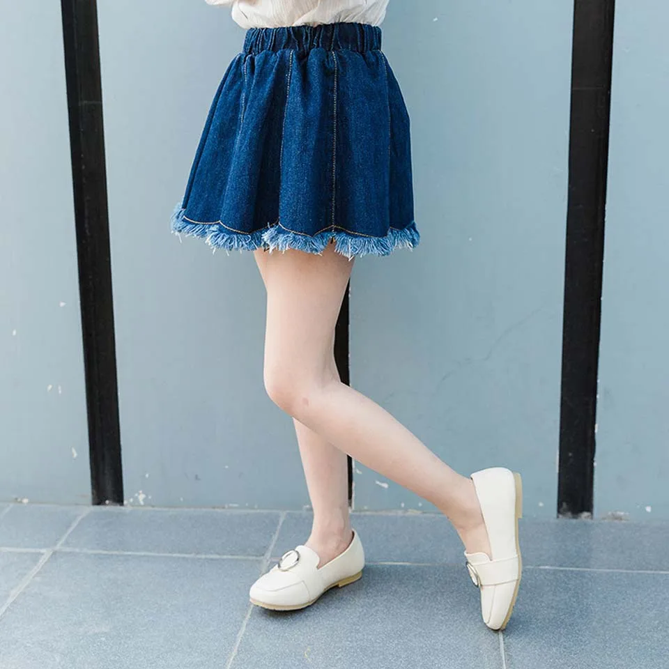 Джинсовые юбки с кисточками для девочек летняя детская одежда повседневные