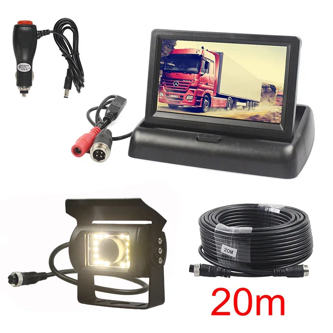 20m SMALUCK DC12V-24V, 4,3 дюймов, автомобильный монитор заднего вида, водонепроницаемый, ПЗС, светодиодный, ночное видение, для автобуса, грузовика, камера, бесплатное автомобильное зарядное устройство - Название цвета: 20m