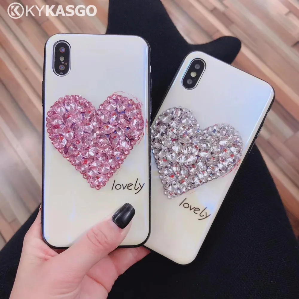 Роскошная сверкающая Блестящая крышка для iPhone 7, 7plus 6 6 S Plus Diamond мягкие в романтическом стиле с украшениями в виде сердца Чехлы для телефона для iPhone X 8 Plus