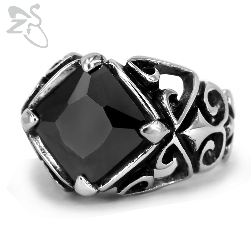 Кольцо ZS мужское и женское из нержавеющей стали кольцо с квадратным кристаллом