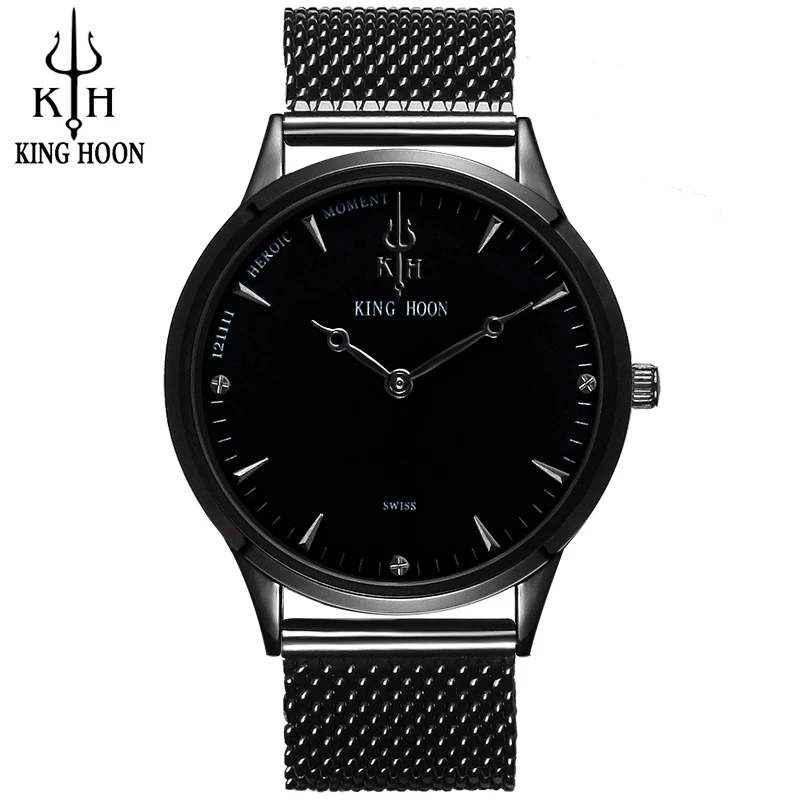 KH Новые Роскошные мужские часы Брендовые ультра тонкие из нержавеющей стали с