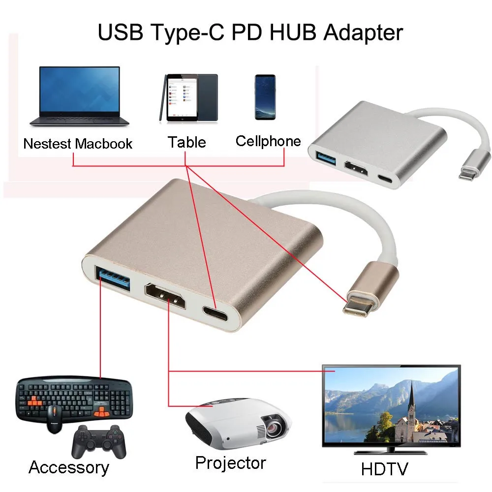 Высококачественный usb-хаб CARPRIE с 3 портами Type-C на 4K HDMI USB 0 зарядный концентратор