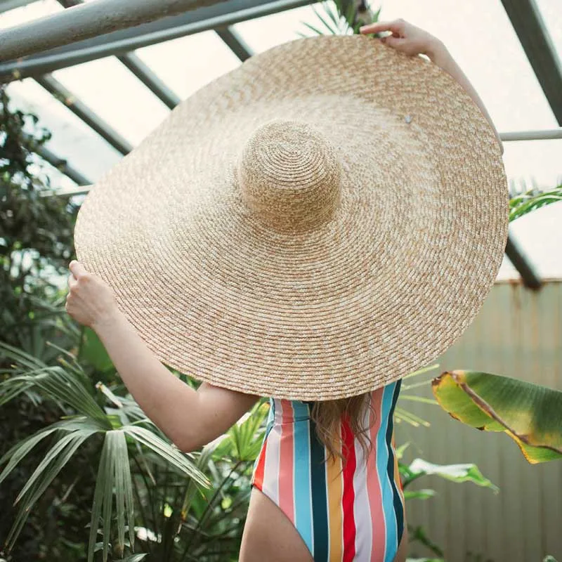 Бесплатная доставка ручная работа очень большая соломенная шляпа с широкими