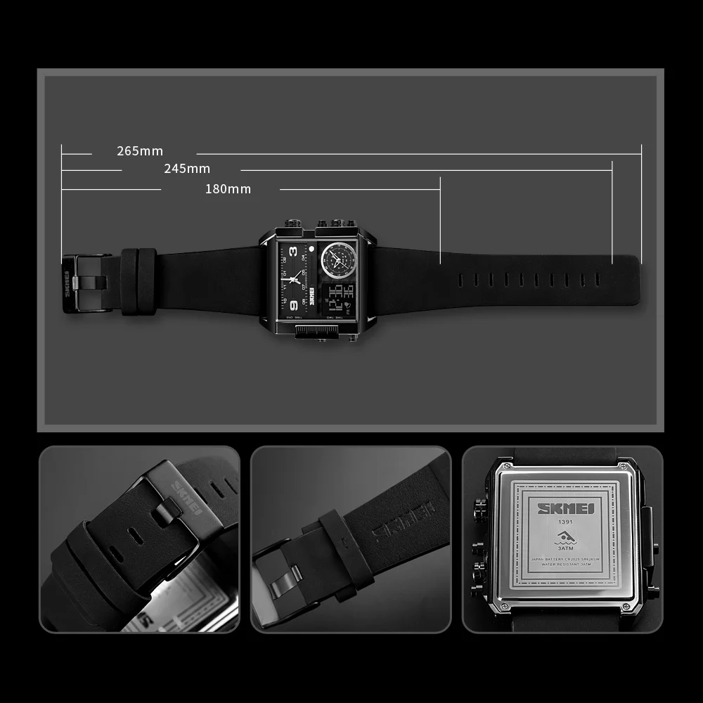 SKMEI Luxury Watch Men Quartz Wristwatches 3Bar Waterproof Leather Strap Big Dial Business LED Digital Sport Clock New | Наручные часы