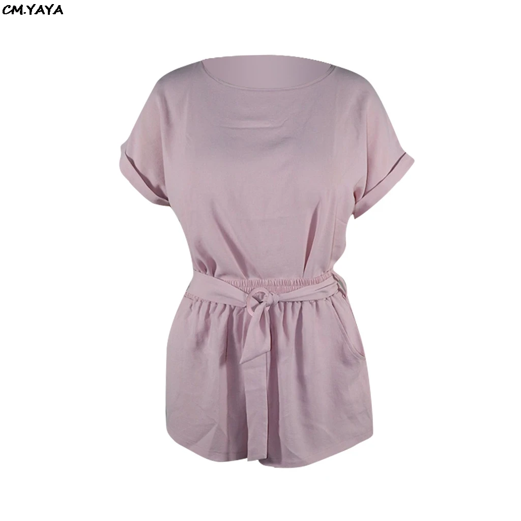 Женская шифоновая блузка с рукавом летучая мышь топ и шорты поясом комплект из 2