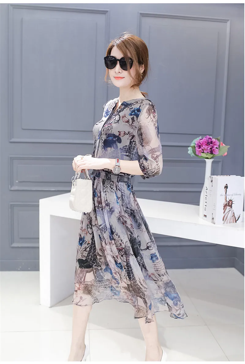 Летнее женское платье в ретро стиле 2020 шелковое коротким рукавом женская одежда