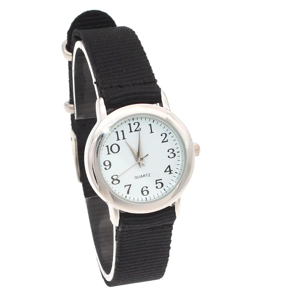 A black strap Простые Дизайнерские кварцевые часы для мальчиков и девочек с цифрами времени, детский репетитор, нейлон, подарок спортивный Dibujos de reloj, часы с нейлоновым ремешком для женщин - Цвет: A black strap