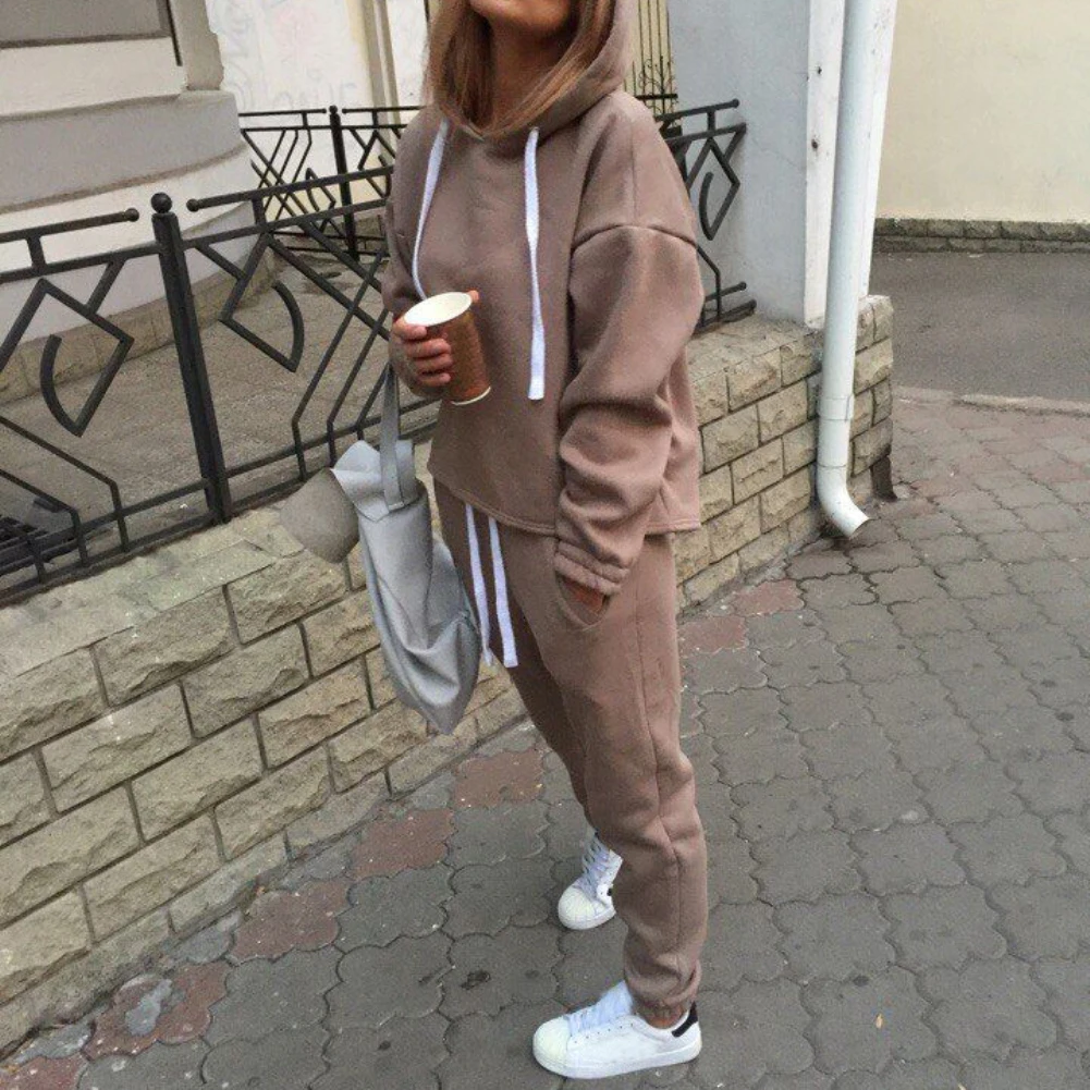 Весенний женский спортивный костюм толстовка с капюшоном комплект со штанами на