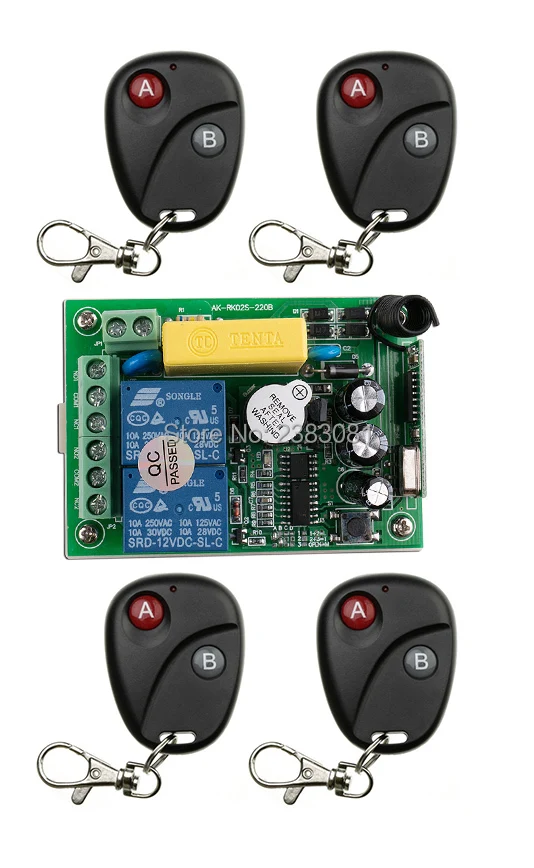 Новый AC220V 2CH 10A радио Управление; RF Беспроводной реле дистанционного Управление переключатель 315 МГц 433 teleswitch 4 передатчик + приемник-1 шт.)