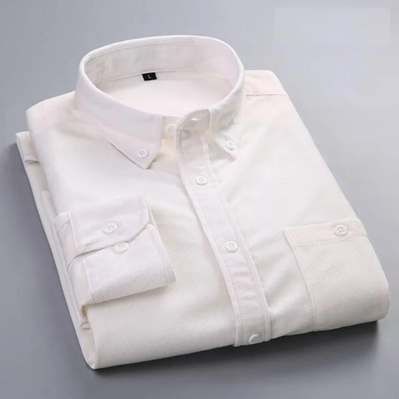2018 Autumn Winter Hot Sale Business Work Men Solid Color Corduroy Dress Shirts Long Sleeve Warm Fomal Plus Size S-2XL | Мужская одежда
