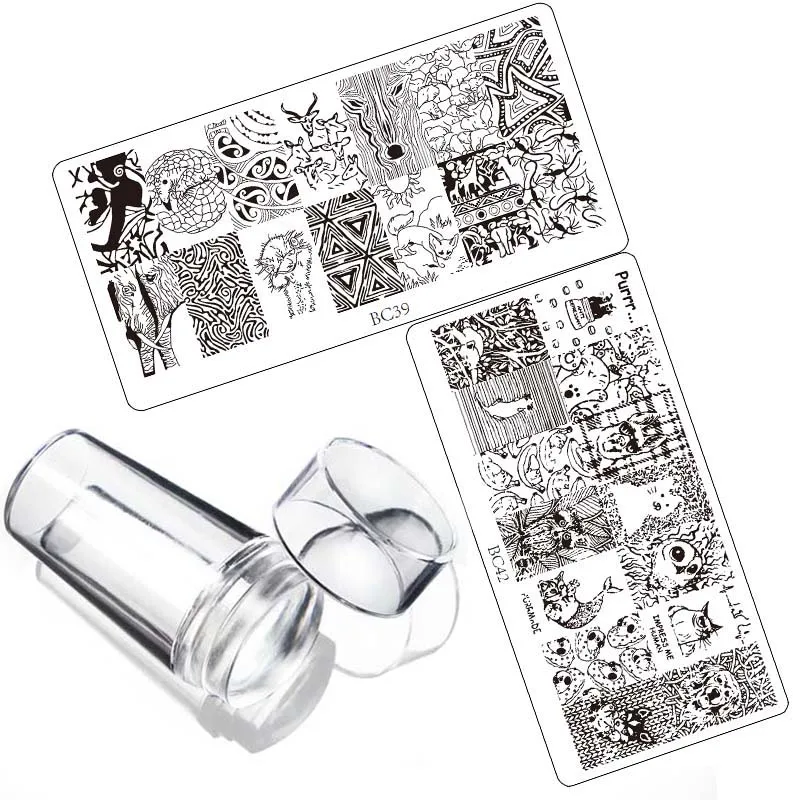 Набор пластин для стемпинга ногтей прозрачный силиконовый штамп со скребком