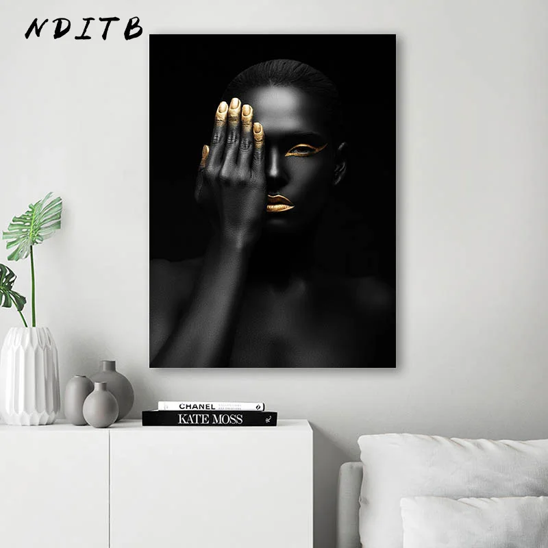 Портрет красоты черная девочка абстрактная декоративная картина черный белый