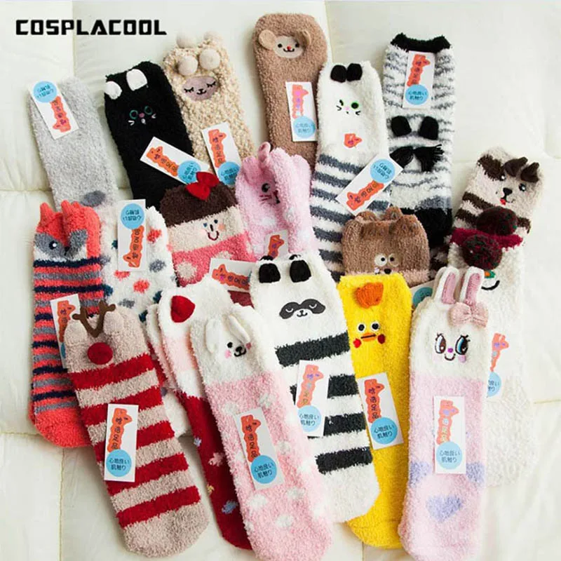 

Gift BOX! Christmas Socks Gift 3D Design Meias Fluffy Coral Velvet Thick Warm Socks Women Towel Floor/Sleeping New Year Gift Sox