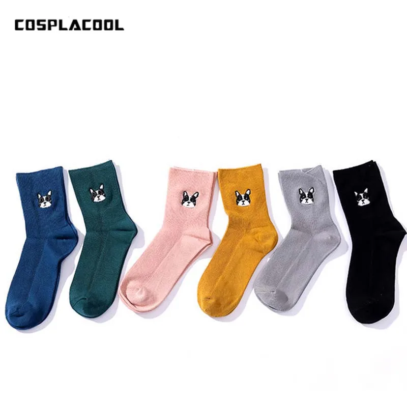 [Cospacool] вышивка мопса узор конфеты забавные Женские носочки креативные Япония