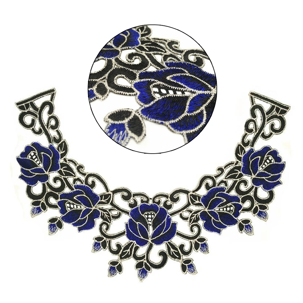 Новинка 2017 вышитая аппликация 1 шт. кружевная Цветочная горловина вырез