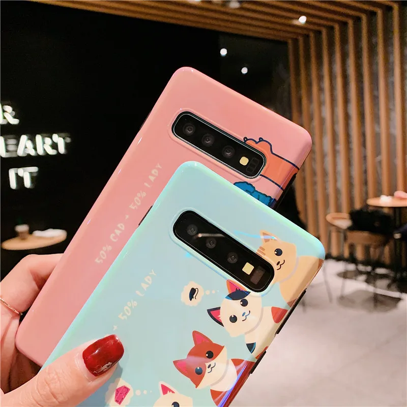 MUSSEL Blu-ray Phone Case For Samsung Galaxy S10 Plus S10e S8 S9 Note 8 9 S7edge Coque Cute Cat Bear Paw Cover |