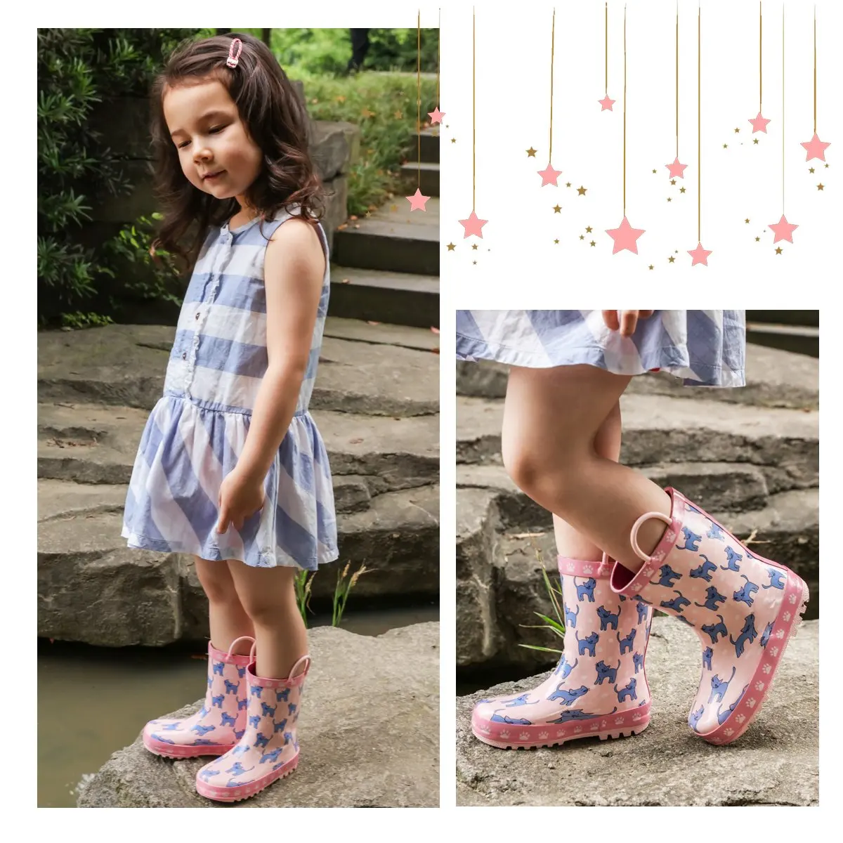 KushyShoo Wellies для детей водонепроницаемый резиновый рисунок милой кошки резиновые сапоги с ручками Нескользящая водонепроницаемая обувь непромокаемые сапоги для детей