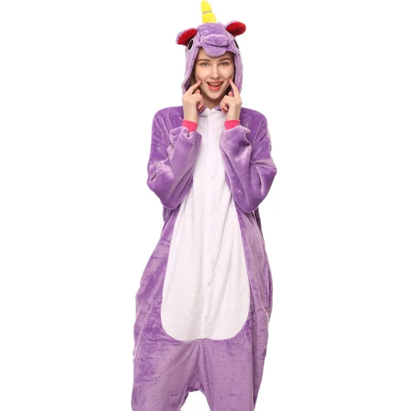 Purple sky horse Пижамы с рисунками животных; фланелевые пижамы с единорогом и единорогом; пижамы унисекс для косплея; пижамы с пандой для женщин; пижамы для сна - Цвет: Purple sky horse