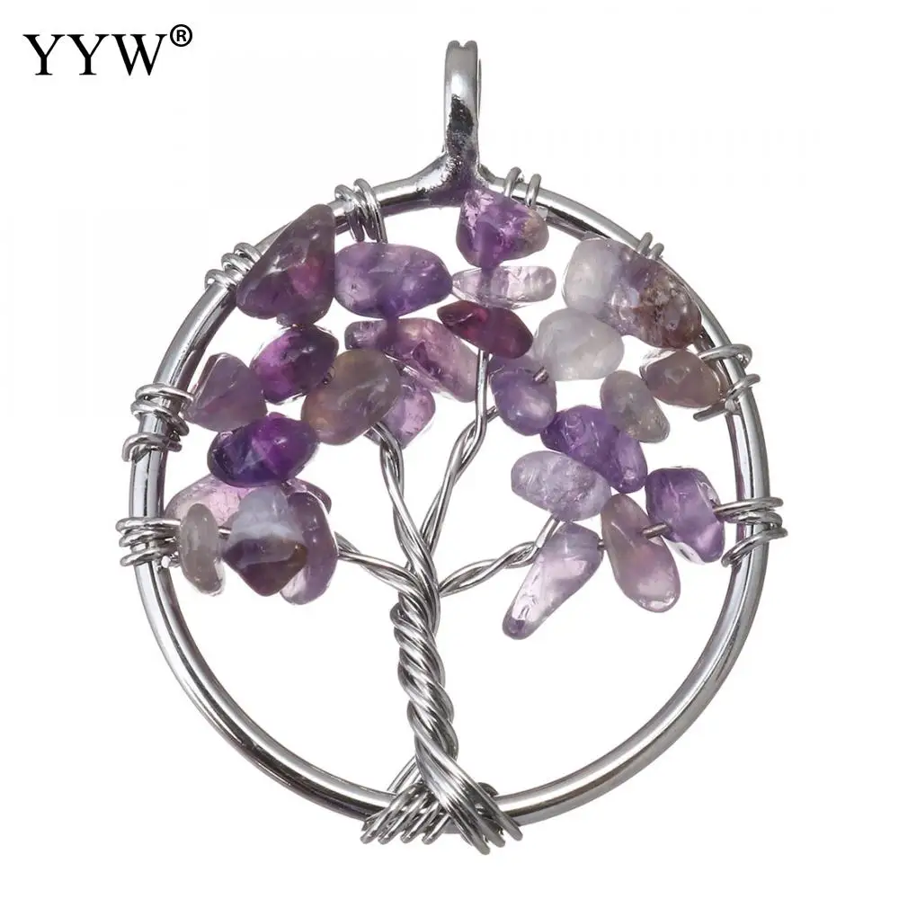 amethyst Натуральный кристалл удачная подвеска с деревом жизни полудрагоценный камень сердолик женское ювелирное ожерелье модное ожерелье с подвеской подарок - Окраска металла: amethyst