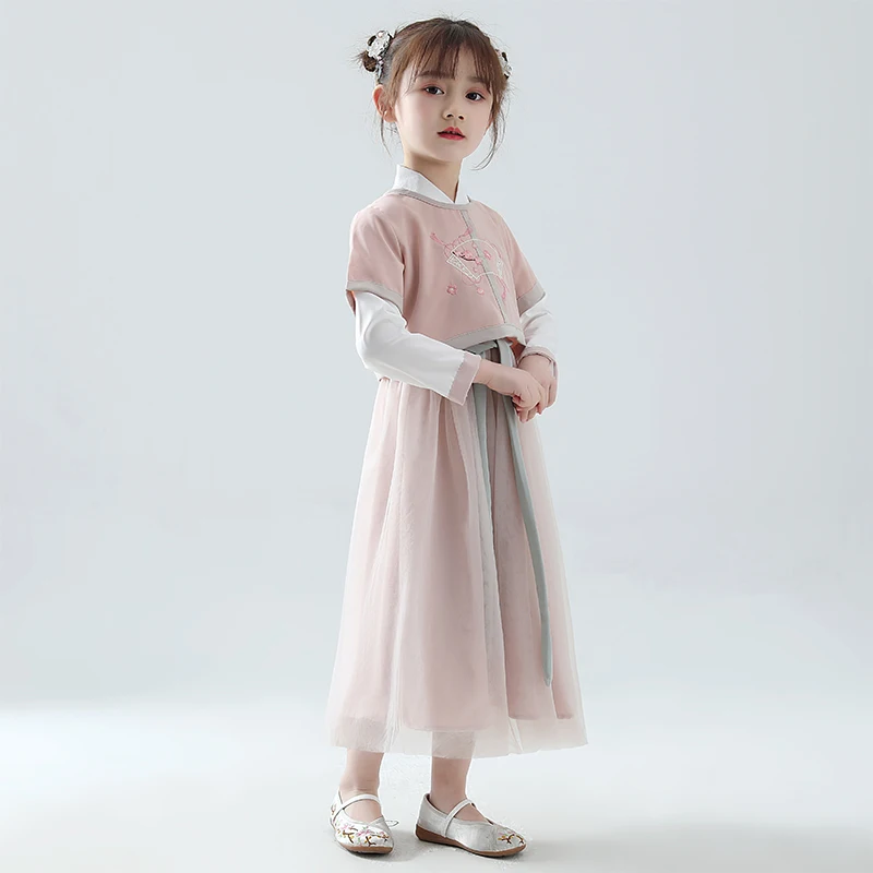 Детские Hanfu костюм для девочки в китайском Стиль со сказочным цветком в стиле династии Тан платье древней китайской и традиционный Hanfu одежда, костюмы для танцев DQL482