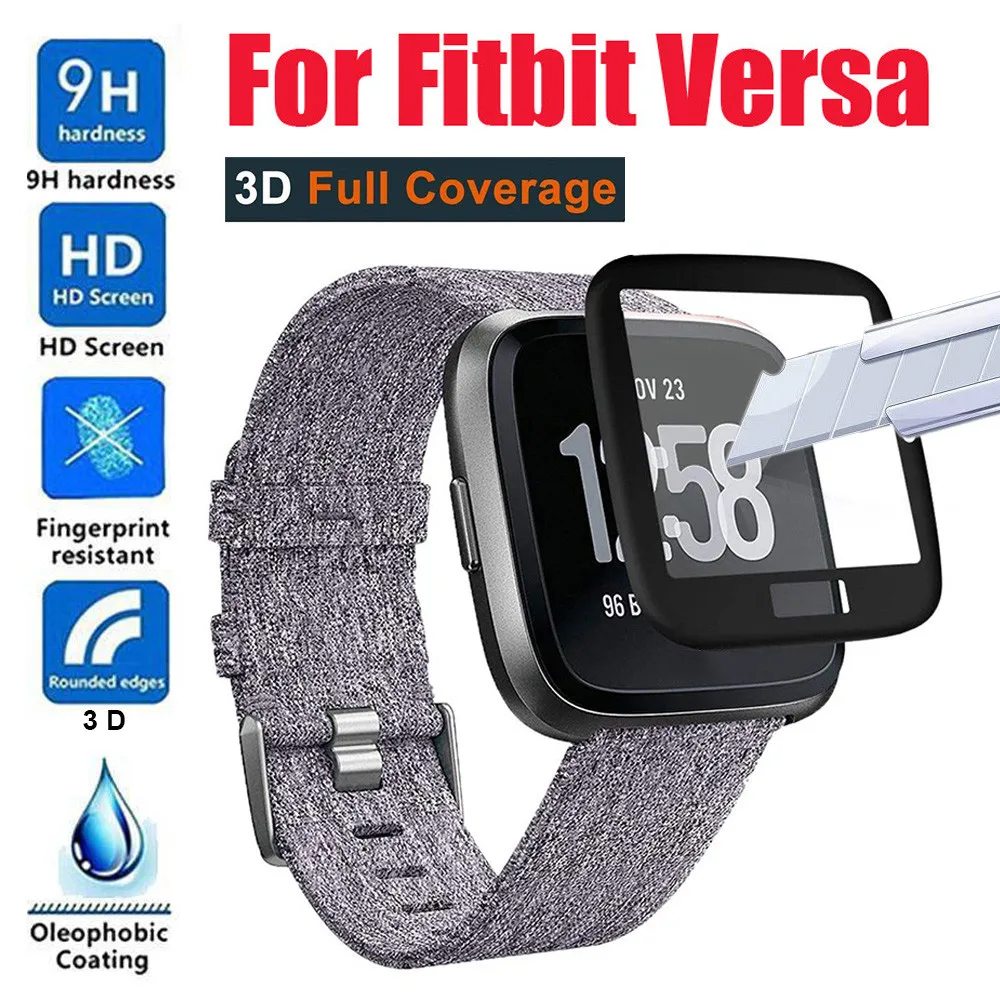 Защита для экрана часов смарт-часов Fitbit Versa полное покрытие изогнутый край 9H 3D