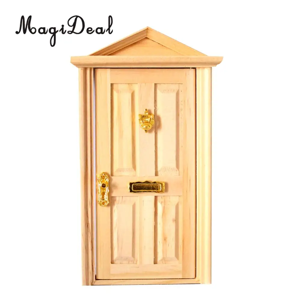 Wood MagiDeal 1/12 Масштаб Кукольный дом миниатюрный деревянный Steepletop 4 панели двери с оборудованием для детей DIY мебель игрушка 6 цветов - Цвет: Wood