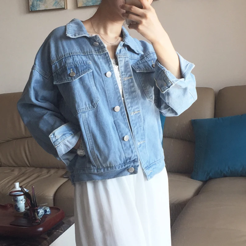 BGTEEVER женские повседневные джинсовые куртки однобортные 2018 свободные базовые