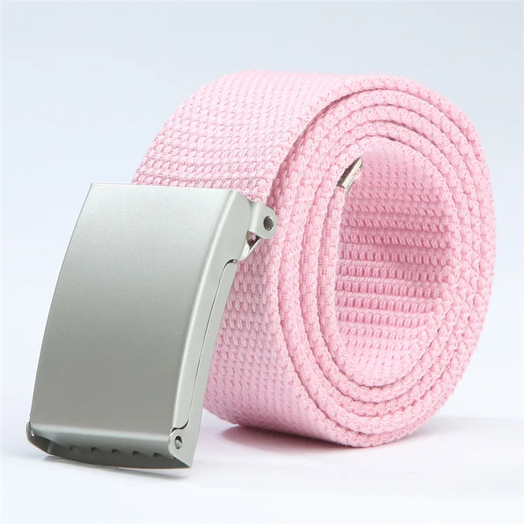pink Модные новые брюки унисекс ремни холщовая металлическая пряжка на ремень мужские и женские джинсы для мальчиков ремни карамельных цветов Высокое качество 110см роскошные ремни - Цвет: pink