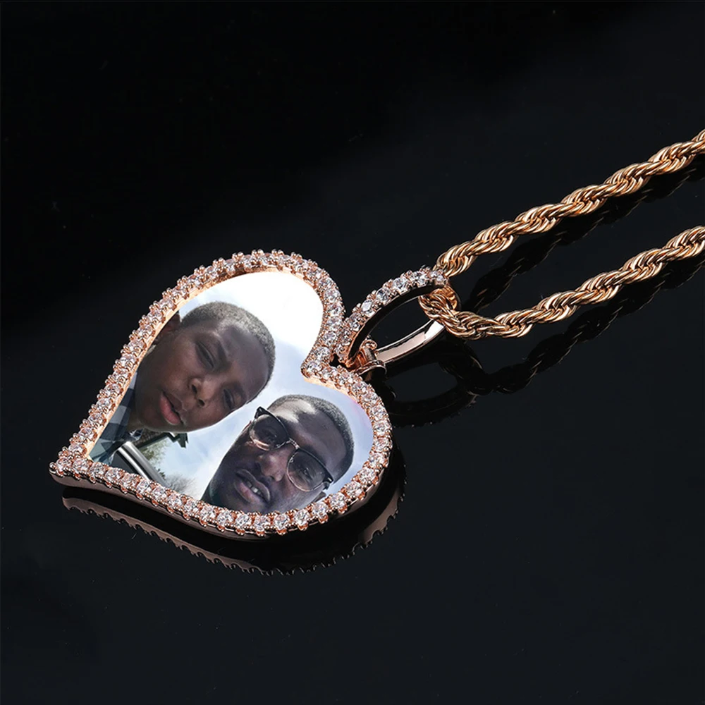Индивидуальный заказ фото сердце медальоны Iced Out CZ кулон ожерелье с 3 мм канат цепь золото серебро розовое золото мужские хип хоп ювелирные изделия