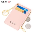 Мини-кредитница WEICHEN, женская мягкая кожаная сумка-брелок, маленькие кошельки для карт, Женский мини-чехол для кредитных карт, сумки для монет на молнии