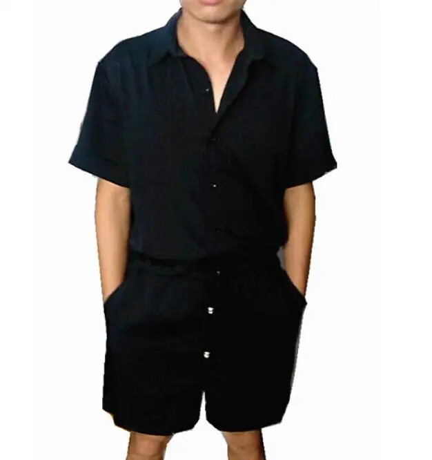 

S-4XL Sell Like Hot Cakes / Summer Men New Thin Black Shorts Of Cultivate One's Morality Short Sleeve Jumpsuit