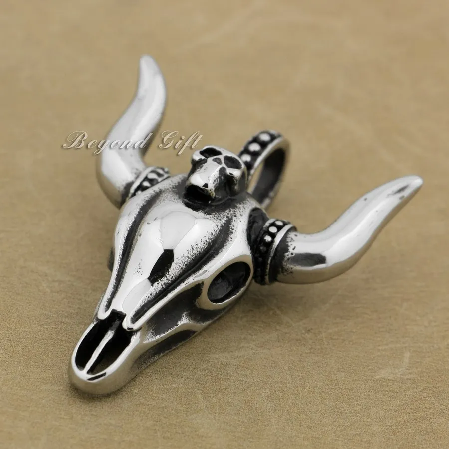316L Нержавеющая Сталь Большой Череп Буйвола кулон Бык Рог мужские байкерские панк