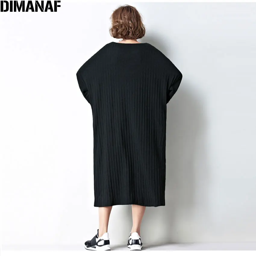 DIMANAF 2017 Women Dress Plus Size Autumn Striped Print Solid Batwing Oversize Cotton Female Casual Fashion Show Thin Warm Dress|warm dress|fashion