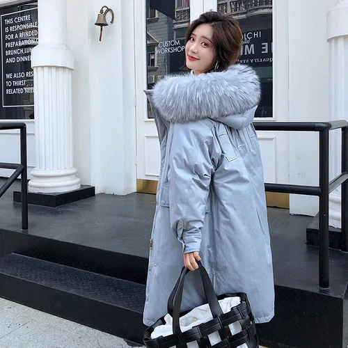 blue Tcyeek Winter Down Jacket Women 90% White Duck Down Coat Female Large Raccoon Fur Hooded Parka Coats Female Long Jackets LWL1147 - Цвет: blue