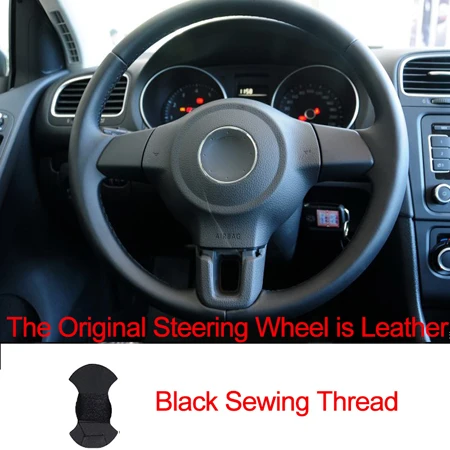 Leather Black Hand Sewing Car Steering Wheel Cover Top Cow Leather Funda Volante For Volkswagen Golf 6 Mk6 VW Polo MK5 2010 2011 2012 2013 - Название цвета: Leather Black