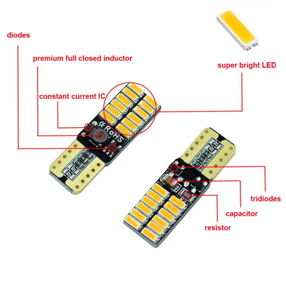 2x12 V 24V Canbus T10 Светодиодные лампы W5W Автомобильные DRL 4014 SMD 194 168 зазор света