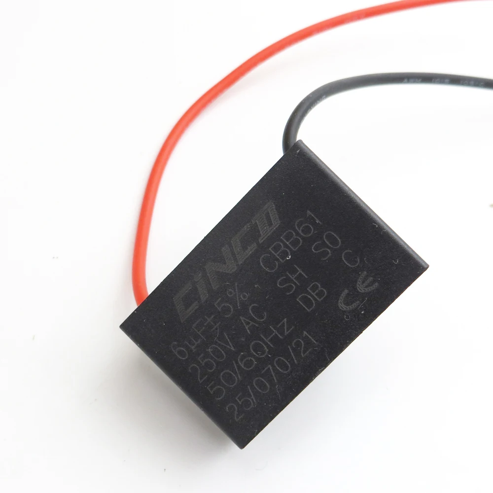 Конденсатор двигателя электрический вентилятор CBB61 6 мкФ 250 220 V 2 провода