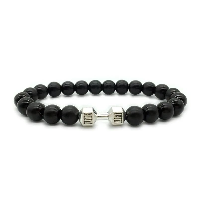 Черный вулканического камня гантели браслет Для мужчин Jewelry Браслеты для женщин