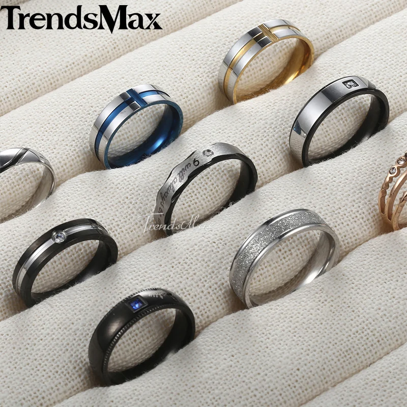 Trendsmax, Женское Обручальное кольцо, Черное золото, серебро, синее, нержавеющая сталь, обручальные кольца для женщин, Подарок на годовщину KKRMM1