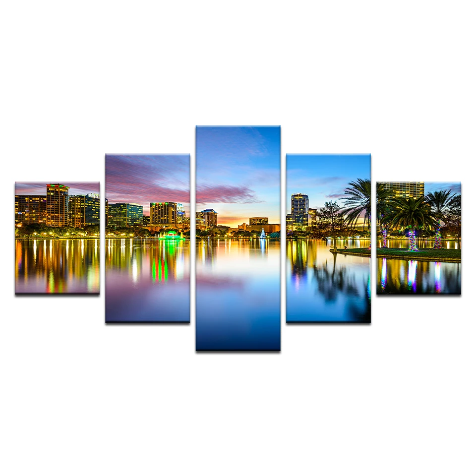 5 панелей Орландо городской пейзаж рисунок на холсте Флорида США искусство стену