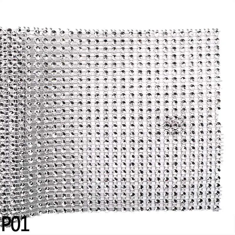 P01 1yard 12cm Bling Diamond Mesh Wrap Ribbon Silver Rhinestone Mesh Roll Tape Tulle Crystal Ribbon Cake Wrap Mesh Birthday Decor - Цвет: P01