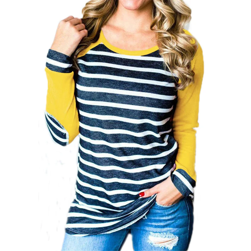 Rogi Весна футболки женские модные полосатые Лоскутные бейсбольные рубашки