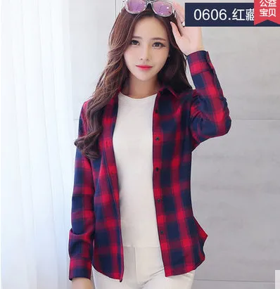 Женская рубашка с длинным рукавом осенне Весенняя блузка в шотландскую клетку